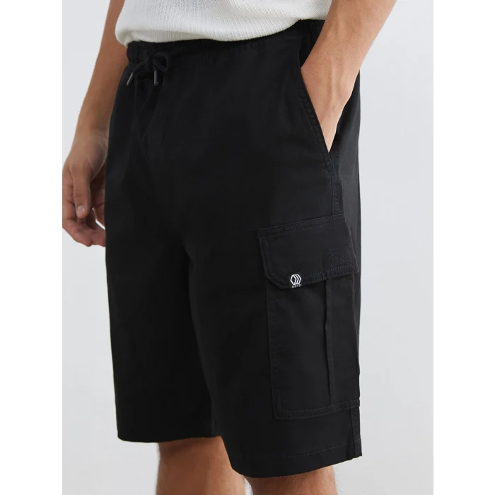 XSIDE Siyah Standart Kalıp Erkek Gabardin Kargo Şort