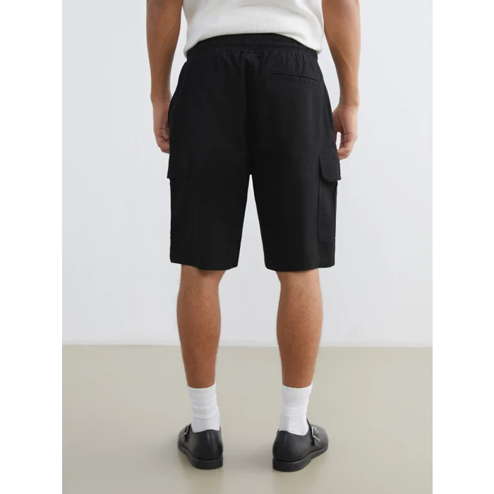 XSIDE Siyah Standart Kalıp Erkek Gabardin Kargo Şort