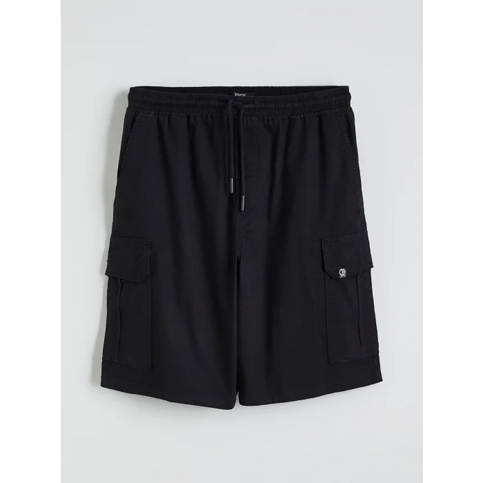 XSIDE Siyah Standart Kalıp Erkek Gabardin Kargo Şort