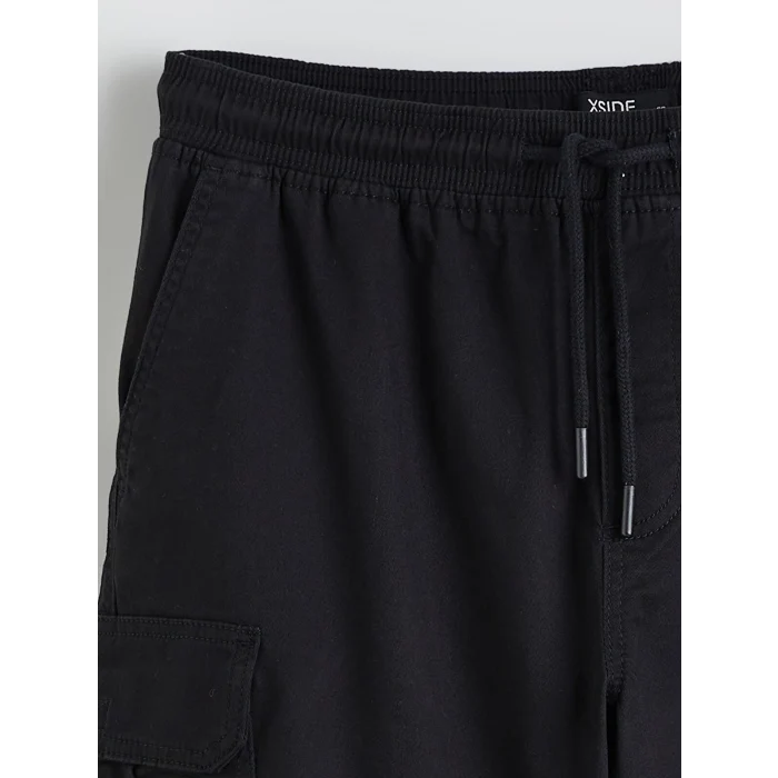 XSIDE Siyah Standart Kalıp Erkek Gabardin Kargo Şort