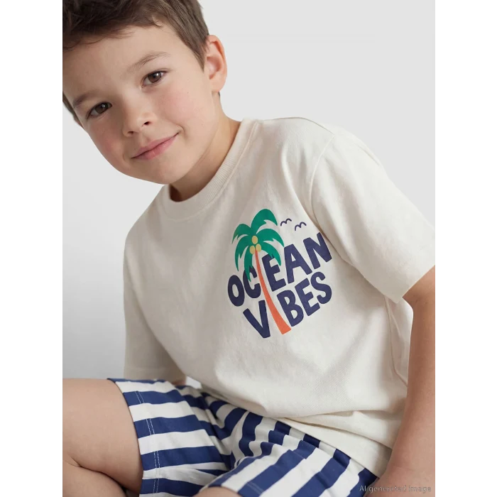 LCW Kids Ekru Baskılı Erkek Çocuk Şort ve Tişört