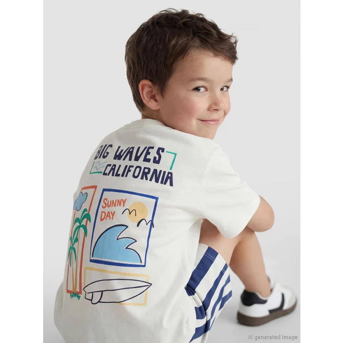 LCW Kids Ekru Baskılı Erkek Çocuk Şort ve Tişört