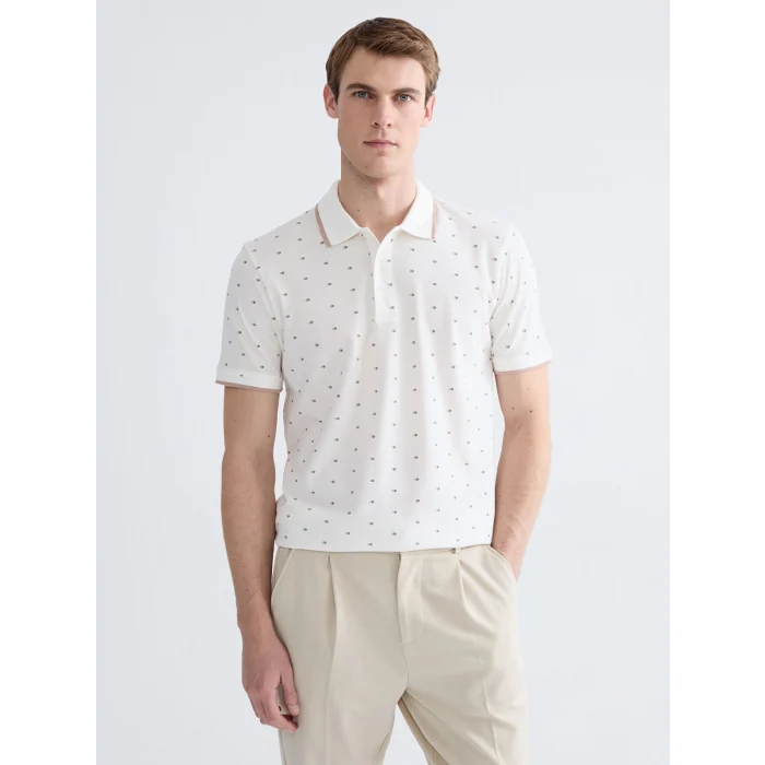 LCWAIKIKI Classic Ekru Polo Yaka Desenli Pike Erkek Tişört