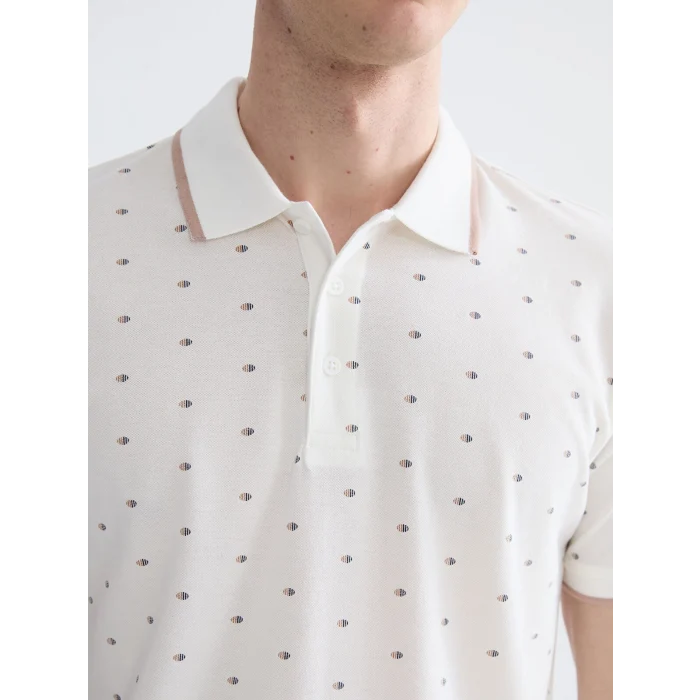 LCWAIKIKI Classic Ekru Polo Yaka Desenli Pike Erkek Tişört