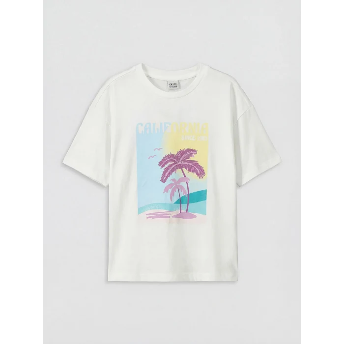 LCW Kids Ekru California Baskılı Kız Çocuk Takım