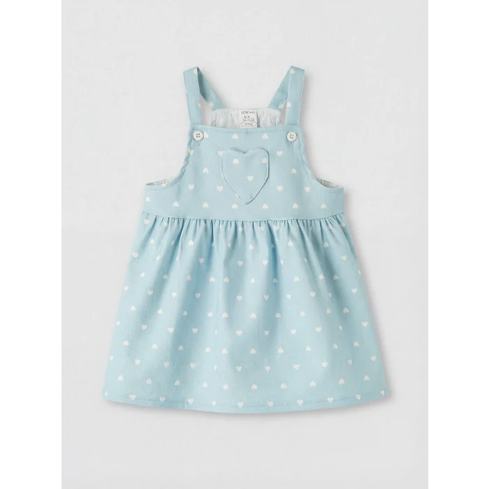 LCW baby Mavi Kalp Desenli Kız Bebek Gabardin Elbise