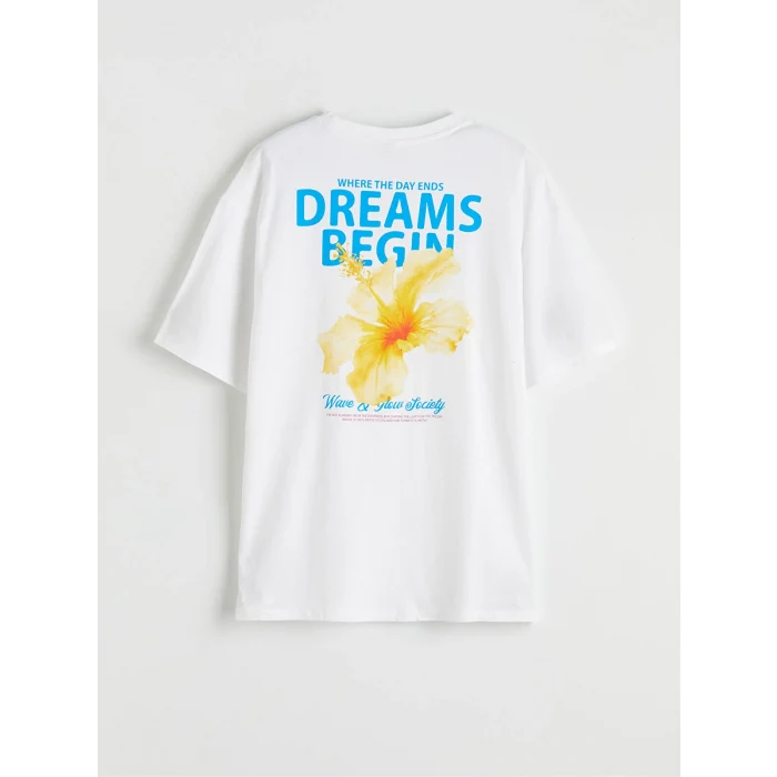 LCW Kids Beyaz Bisiklet Yaka Baskılı Kız Çocuk Tişört