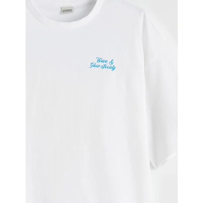 LCW Kids Beyaz Bisiklet Yaka Baskılı Kız Çocuk Tişört