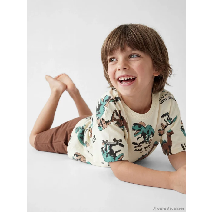 LCW Kids Bej Baskılı Erkek Çocuk Tişört ve Şort