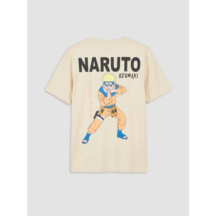 LCW Kids Bej Bisiklet Yaka Naruto Baskılı Erkek Çocuk Tişört