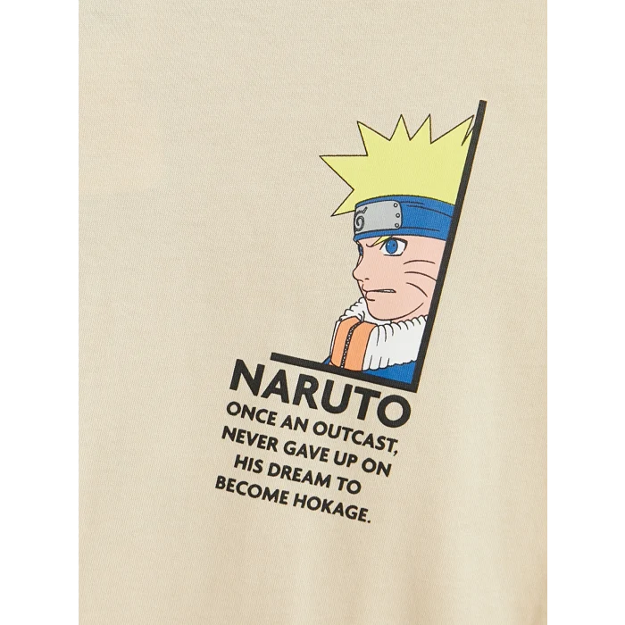 LCW Kids Bej Bisiklet Yaka Naruto Baskılı Erkek Çocuk Tişört