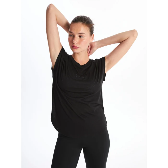 XSIDE Siyah Bisiklet Yaka Baskılı Kısa Kollu Kadın Tişört