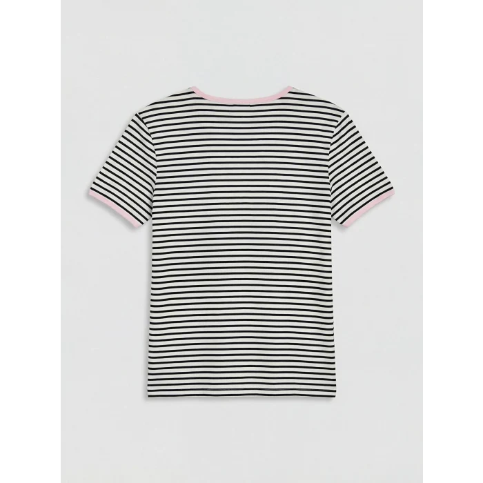 LCW Kids Beyaz Bisiklet Yaka Çizgili Kız Çocuk Tişört