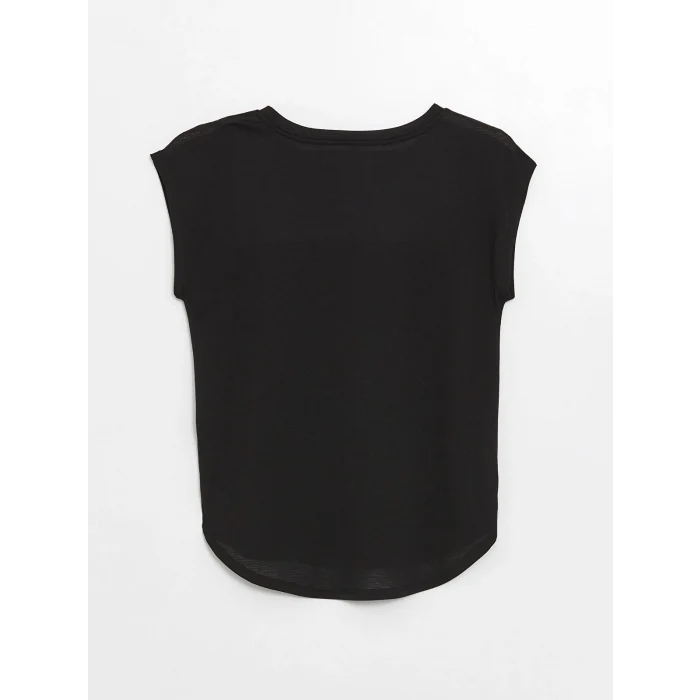 XSIDE Siyah Bisiklet Yaka Baskılı Kısa Kollu Kadın Tişört