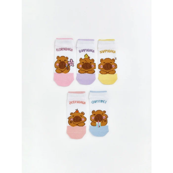 LCW Kids Pembe Desenli Kız Çocuk Patik Çorap 5li