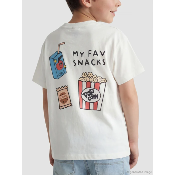 LCW Kids Ekru Bisiklet Yaka Baskılı Erkek Çocuk Tişört