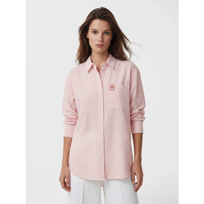 LCW Modest Pembe Çizgili Oversize Poplin Kadın Gömlek Tunik