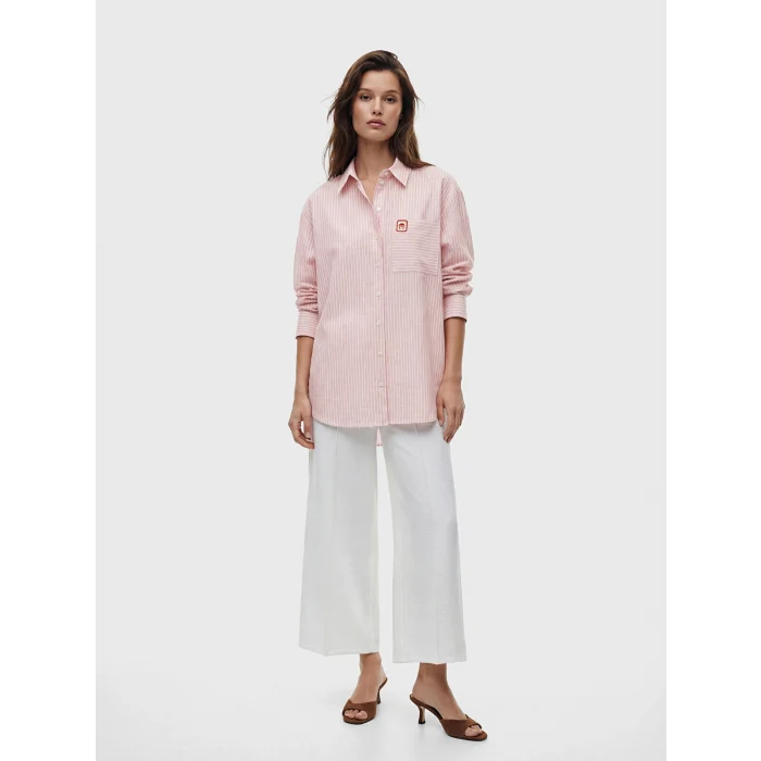 LCW Modest Pembe Çizgili Oversize Poplin Kadın Gömlek Tunik