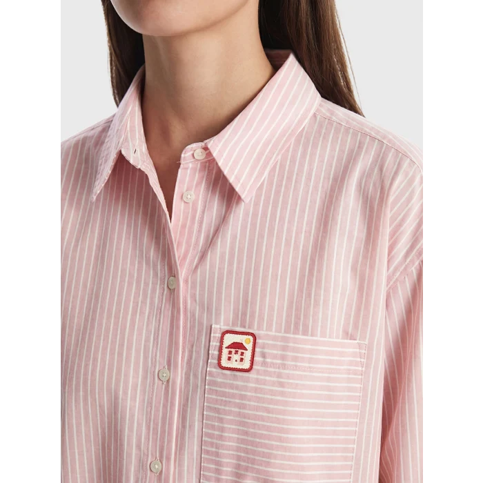 LCW Modest Pembe Çizgili Oversize Poplin Kadın Gömlek Tunik