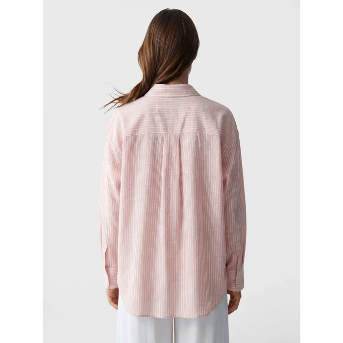 LCW Modest Pembe Çizgili Oversize Poplin Kadın Gömlek Tunik