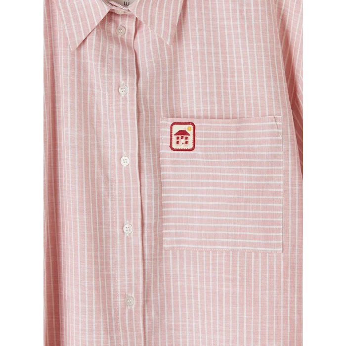 LCW Modest Pembe Çizgili Oversize Poplin Kadın Gömlek Tunik