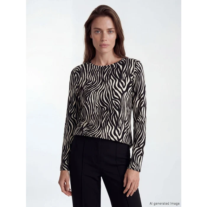 LCW Grace Bej Bisiklet Yaka Desenli Bluz