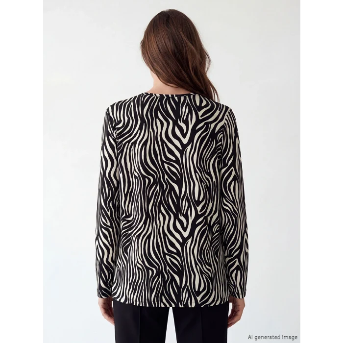 LCW Grace Bej Bisiklet Yaka Desenli Bluz