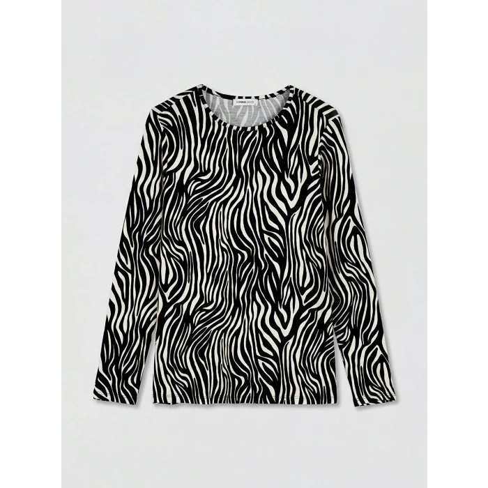 LCW Grace Bej Bisiklet Yaka Desenli Bluz