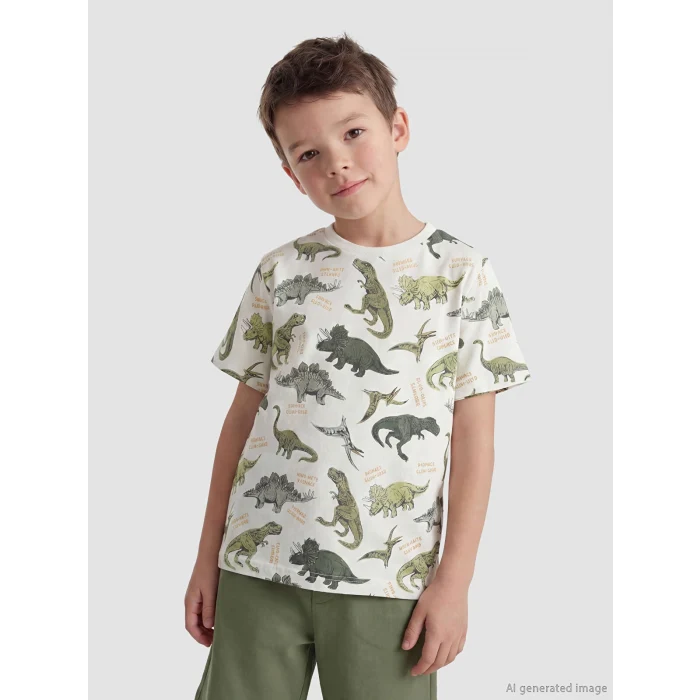 LCW Kids Ekru Dinozor Baskılı Erkek Çocuk Tişört ve Şort