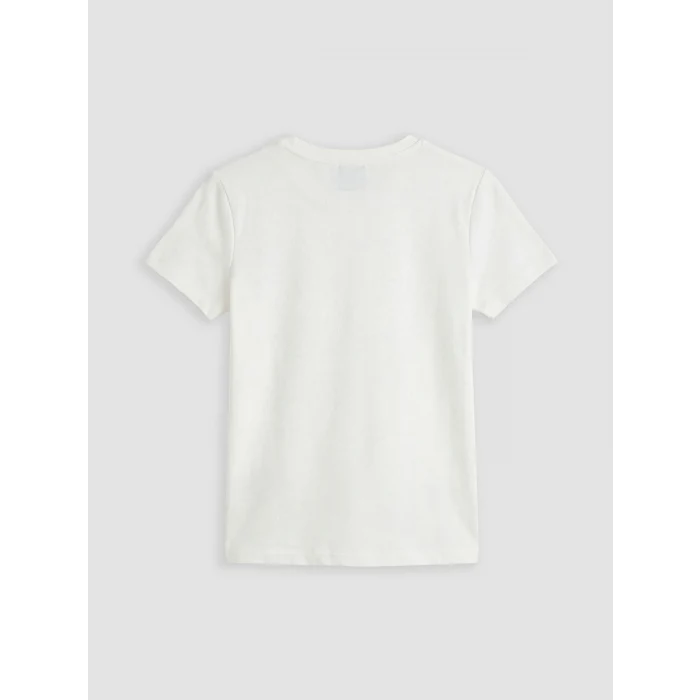 LCW Kids Ekru Bisiklet Yaka Çiçek Nakışlı Kız Çocuk Tişört