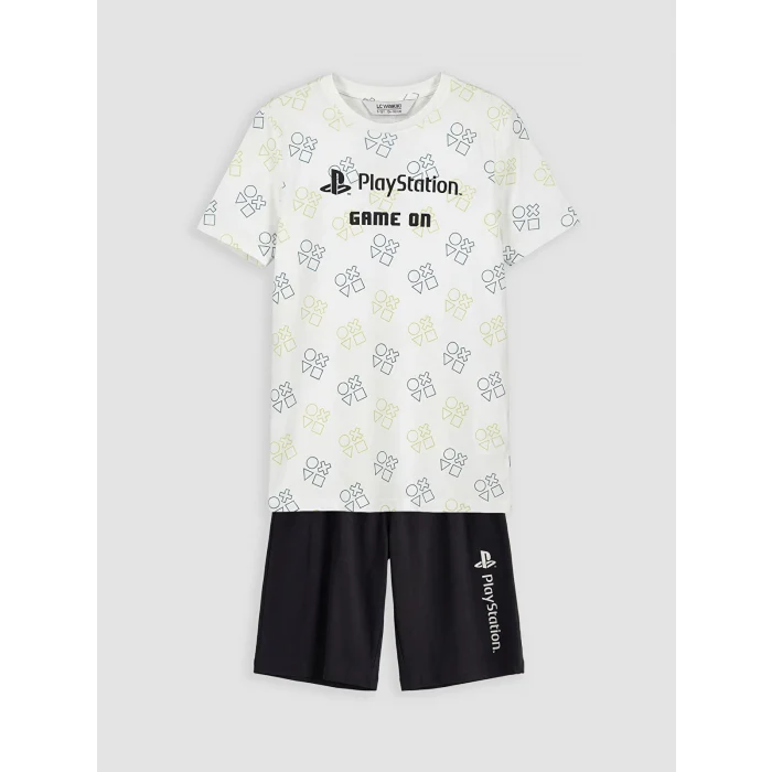 LCW Kids Beyaz Playstation Baskılı Erkek Çocuk Şortlu Pijama Takımı