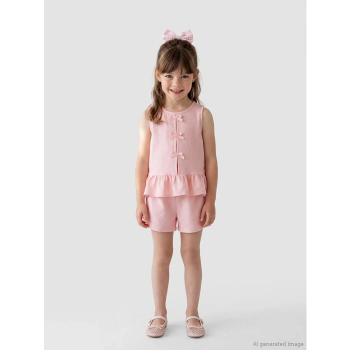 LCW Kids Pembe Fiyonklu Kız Çocuk Bluz ve Şort
