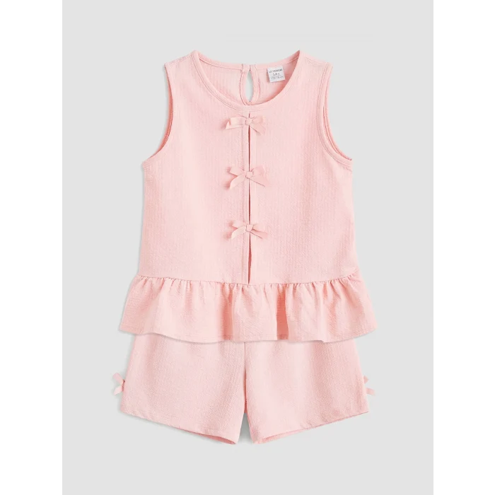 LCW Kids Pembe Fiyonklu Kız Çocuk Bluz ve Şort