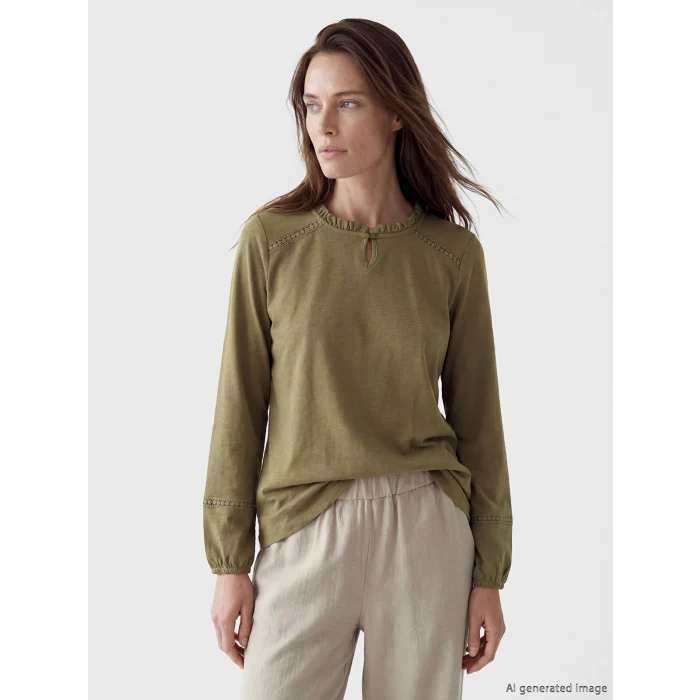 LCW Grace Haki Bisiklet Yaka Nakışlı Bluz