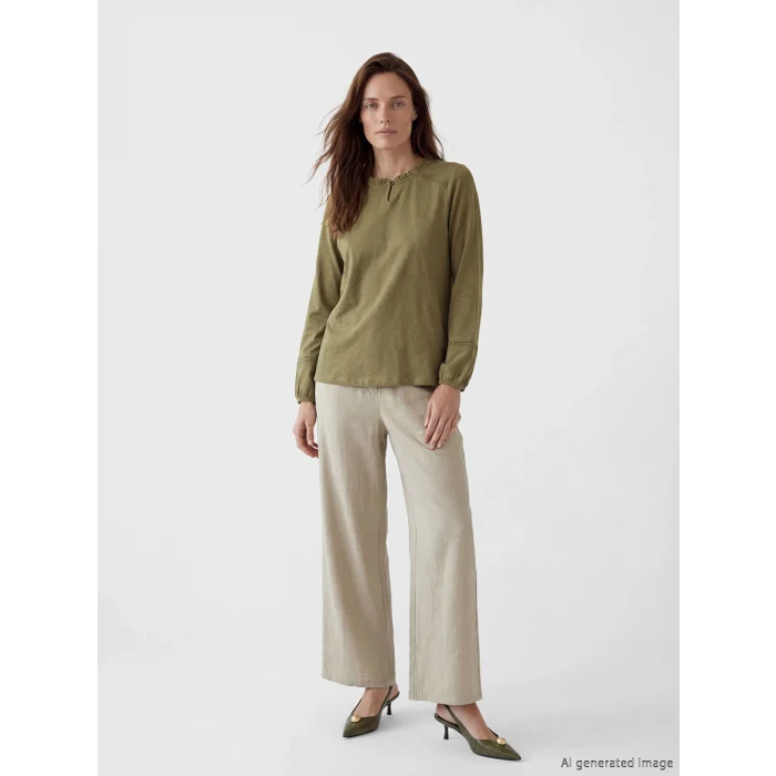 LCW Grace Haki Bisiklet Yaka Nakışlı Bluz