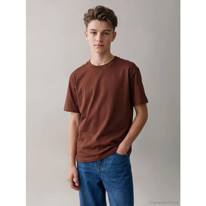 LCW Kids Kahverengi Bisiklet Yaka Erkek Çocuk Tişört