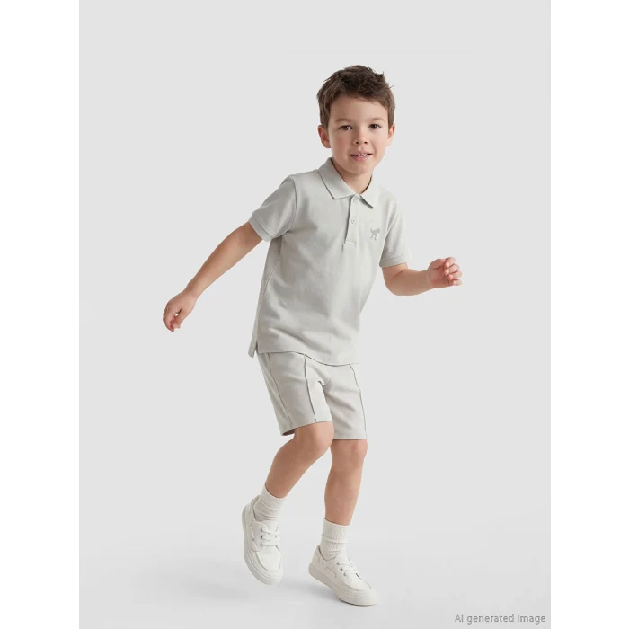 LCW Kids Gri Dinozor Baskılı Erkek Çocuk Tişört ve Şort
