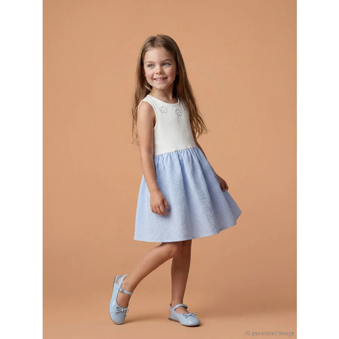 LCW Kids Mavi Bisiklet Yaka Kız Çocuk Elbise