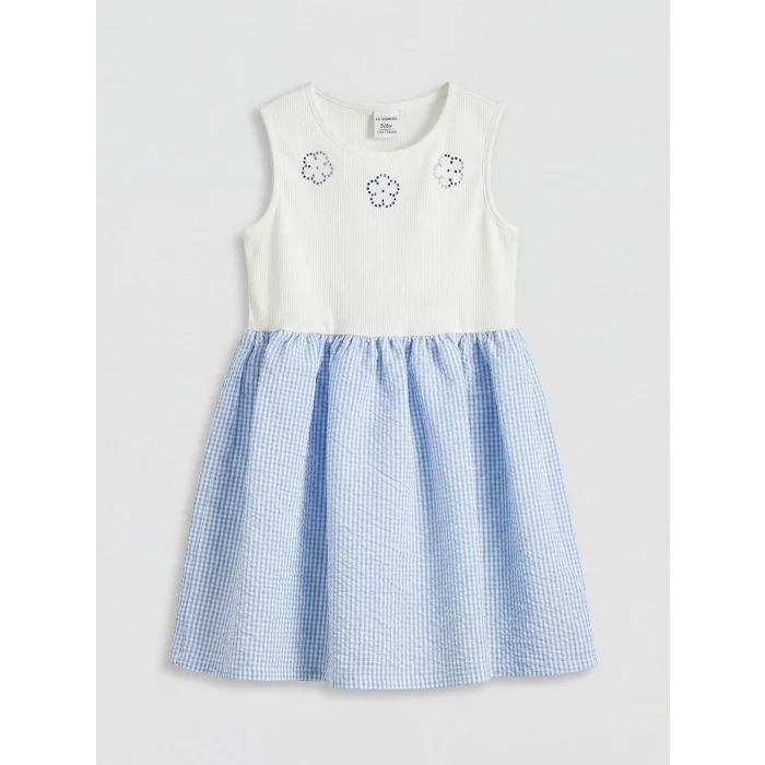 LCW Kids Mavi Bisiklet Yaka Kız Çocuk Elbise