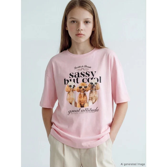 LCW Kids Pembe Bisiklet Yaka Baskılı Kız Çocuk Tişört