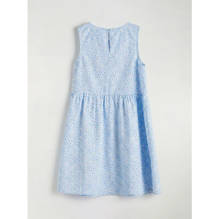 LCW Kids Mavi Bisiklet Yaka Çiçek Desenli Kız Çocuk Elbise