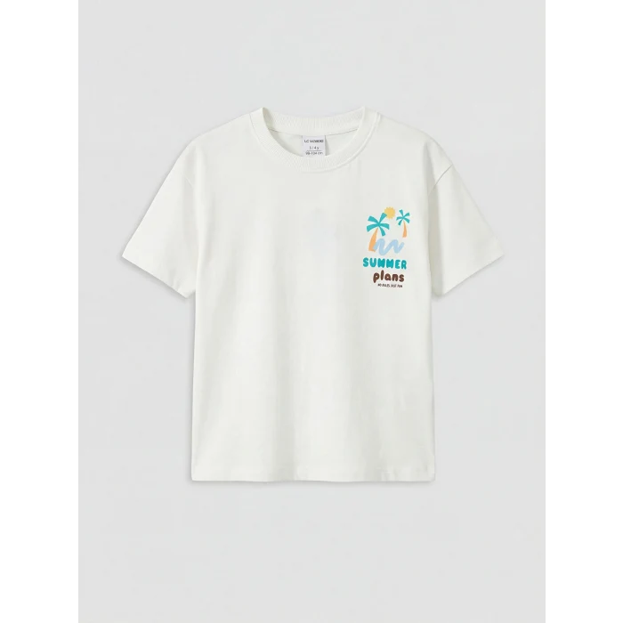 LCW Kids Ekru Baskılı Erkek Çocuk Tişört