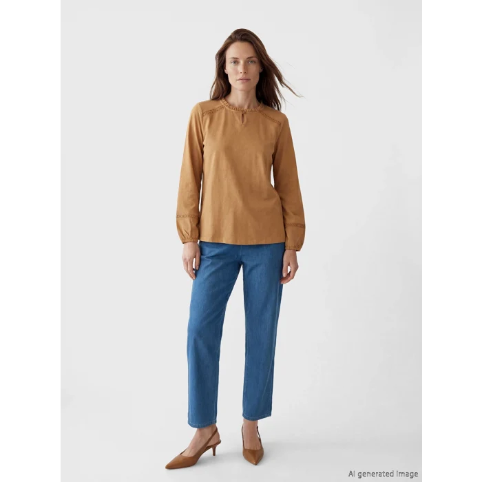 LCW Grace Kahverengi Bisiklet Yaka Nakışlı Bluz