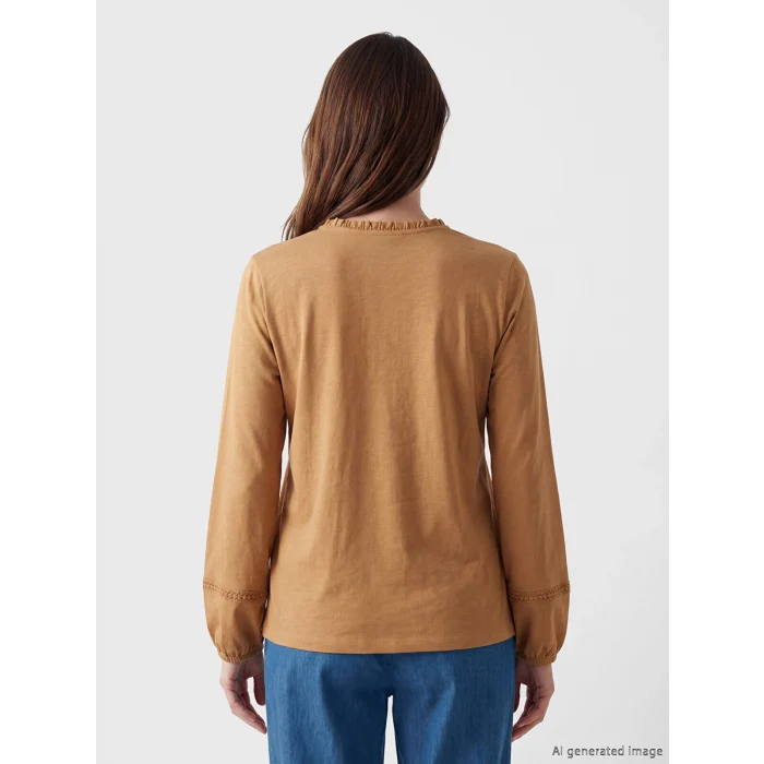 LCW Grace Kahverengi Bisiklet Yaka Nakışlı Bluz