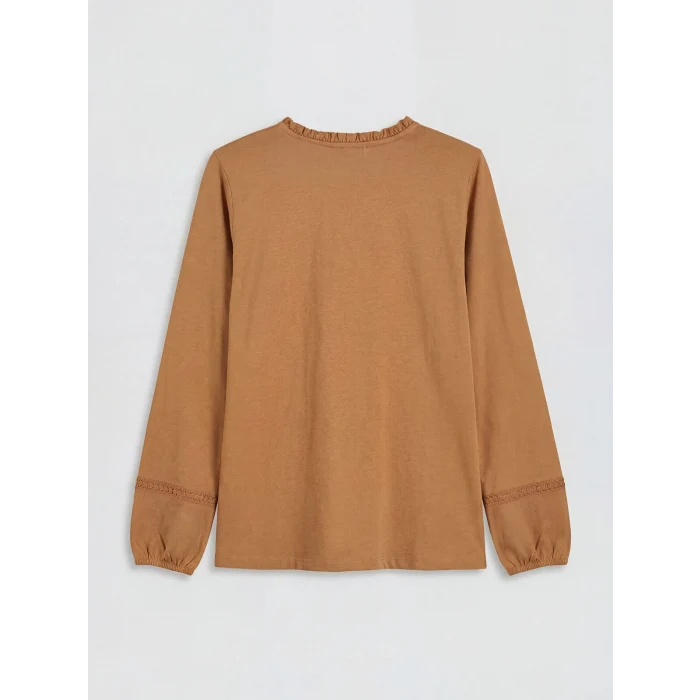 LCW Grace Kahverengi Bisiklet Yaka Nakışlı Bluz