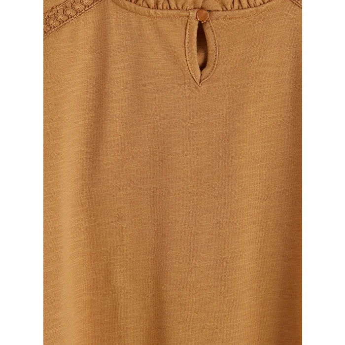 LCW Grace Kahverengi Bisiklet Yaka Nakışlı Bluz