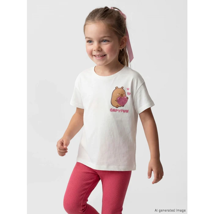 LCW Kids Ekru Capyfun Baskılı Kız Çocuk Takım