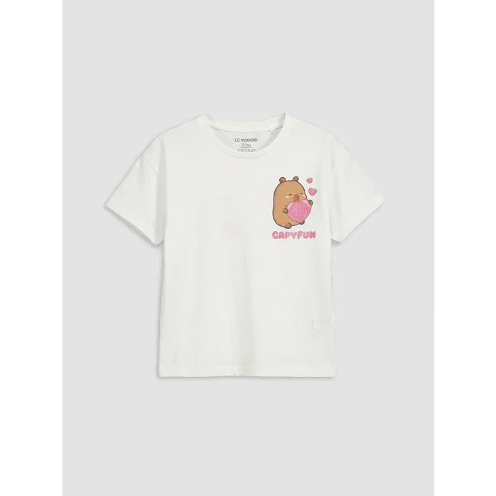 LCW Kids Ekru Capyfun Baskılı Kız Çocuk Takım
