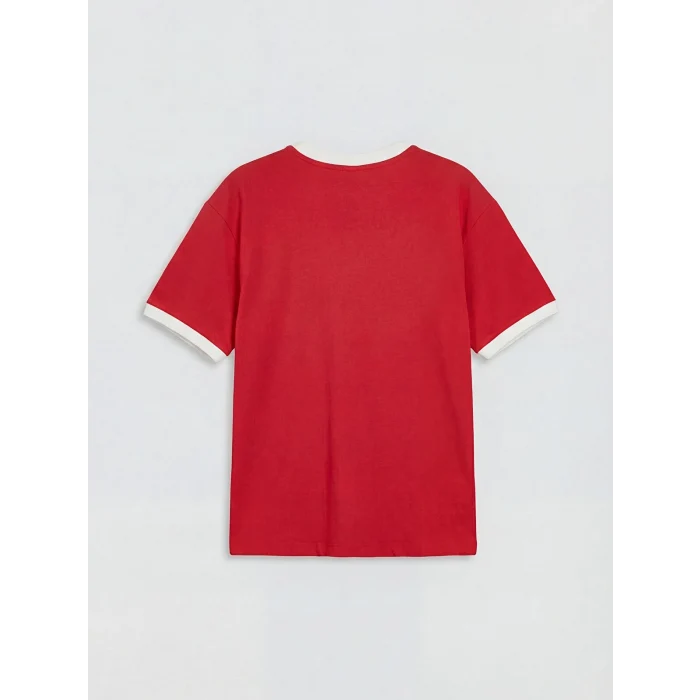 LCW Kids Kırmızı Bisiklet Yaka New York Baskılı Kız Çocuk Tişört