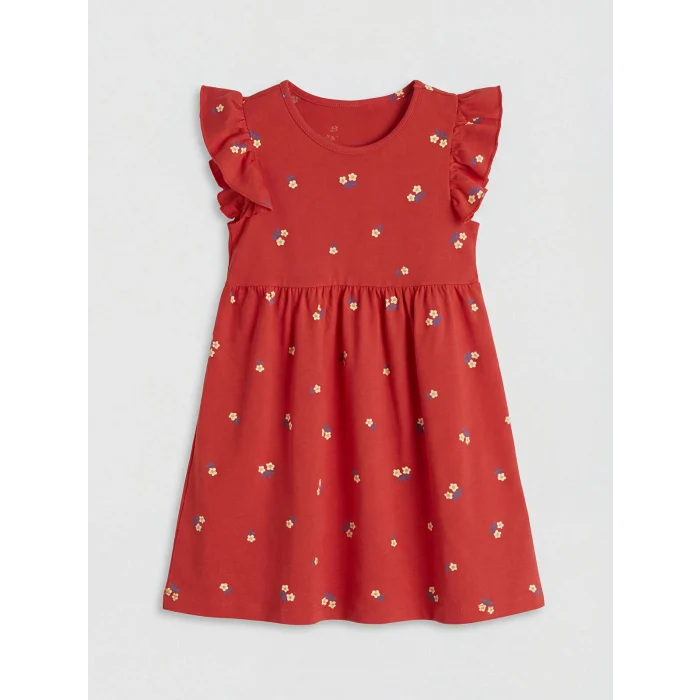 LCW Kids Kırmızı Çiçek Desenli Kız Çocuk Elbise